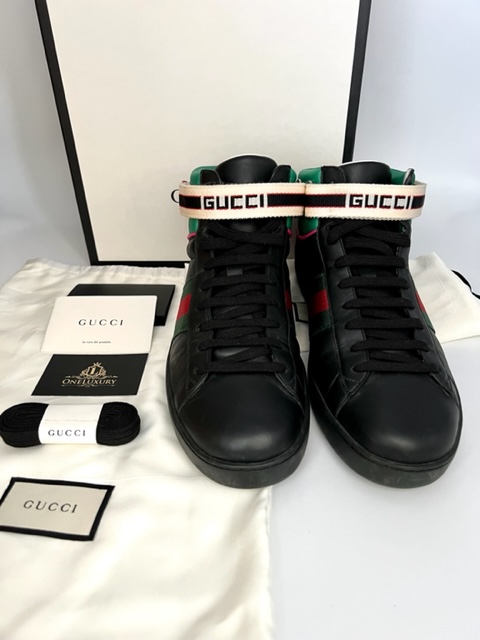 Gucci Men's Black Stripe Ace High-top Sneakers Size 11