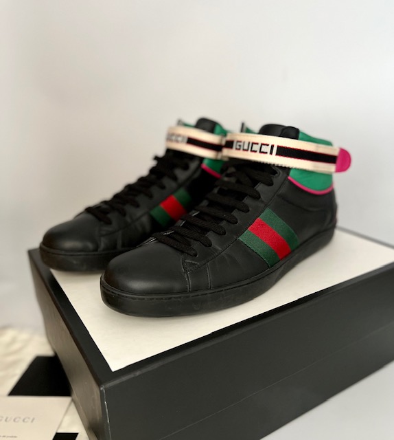 Gucci Men's Black Stripe Ace High-top Sneakers Size 11