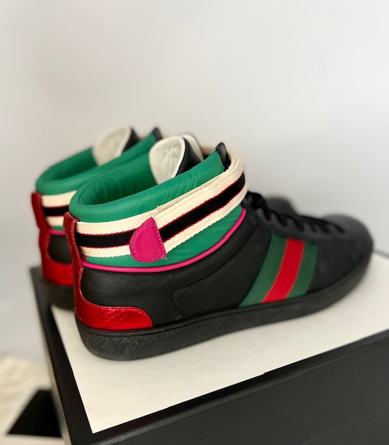 Gucci Men's Black Stripe Ace High-top Sneakers Size 11