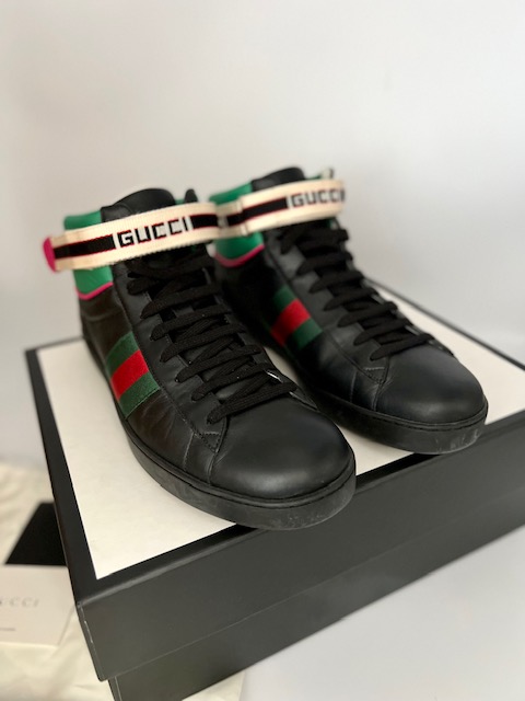 Gucci Men's Black Stripe Ace High-top Sneakers Size 11