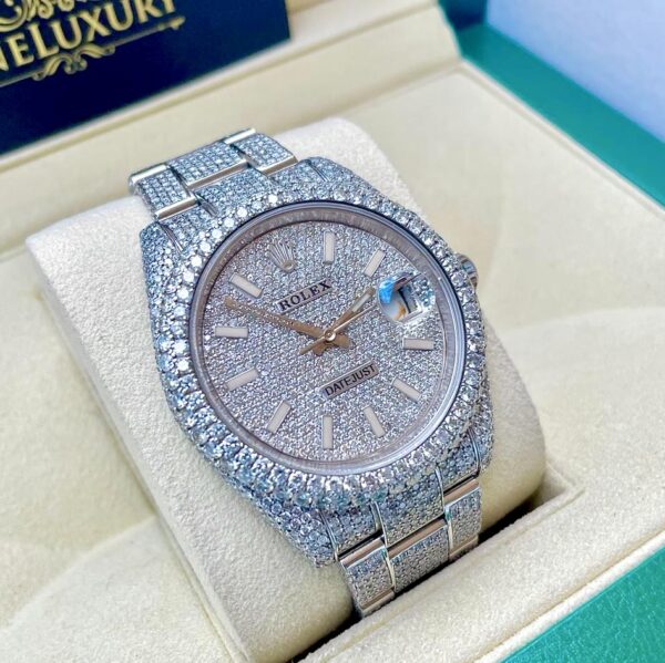 Rolex Datejust 41mm 126300 Stainless Steel with Pave Diamond Dial Fully Iced Out.