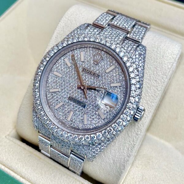 Rolex Datejust 41mm 126300 Stainless Steel with Pave Diamond Dial Fully Iced Out.