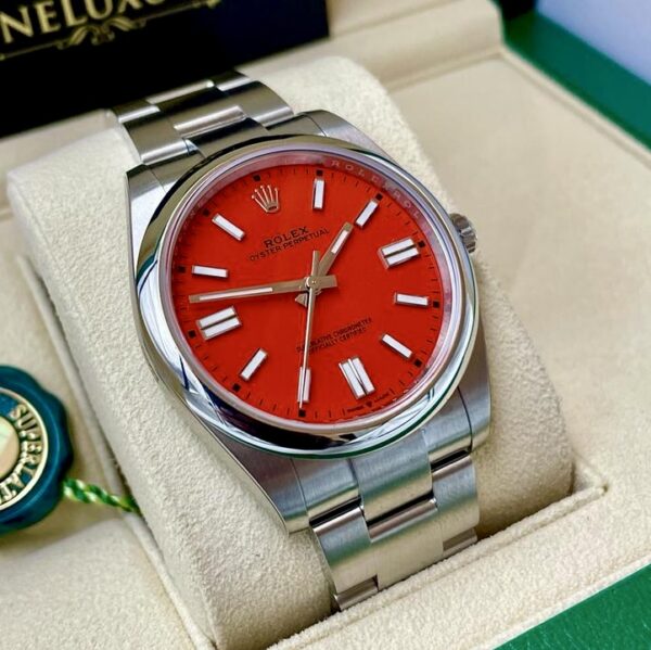 Rolex OYSTER PERPETUAL 41mm 124300 RED CORAIL DIAL 2022 - Discontinued