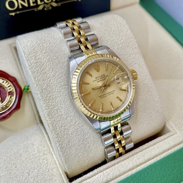 Rolex Datejust Champagne Tapestry Dial Ladies 26mm 18k Gold & Steel