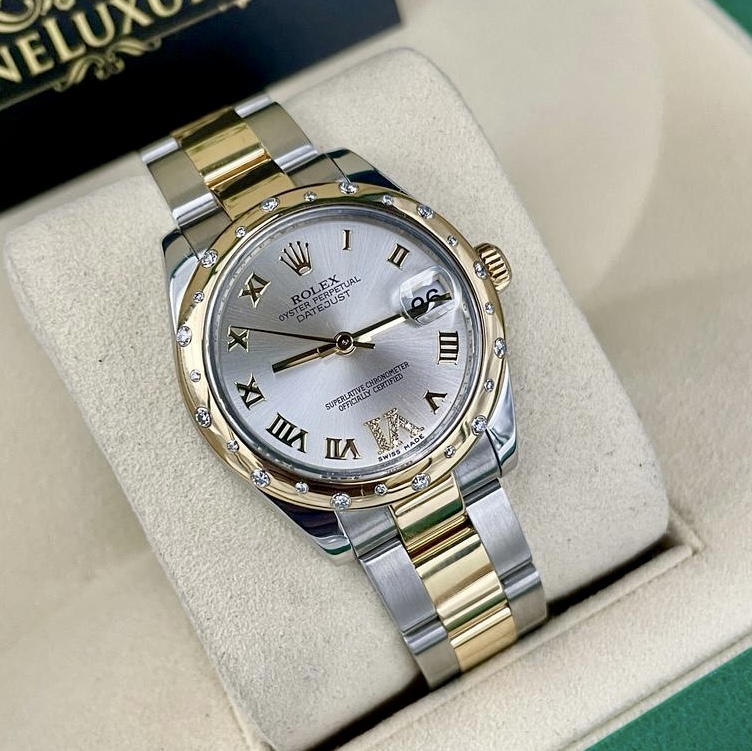 Rolex Datejus 31mm Silver Dial 24 Diamond Bezel Gold & Steel Oyster Bracelet 178343