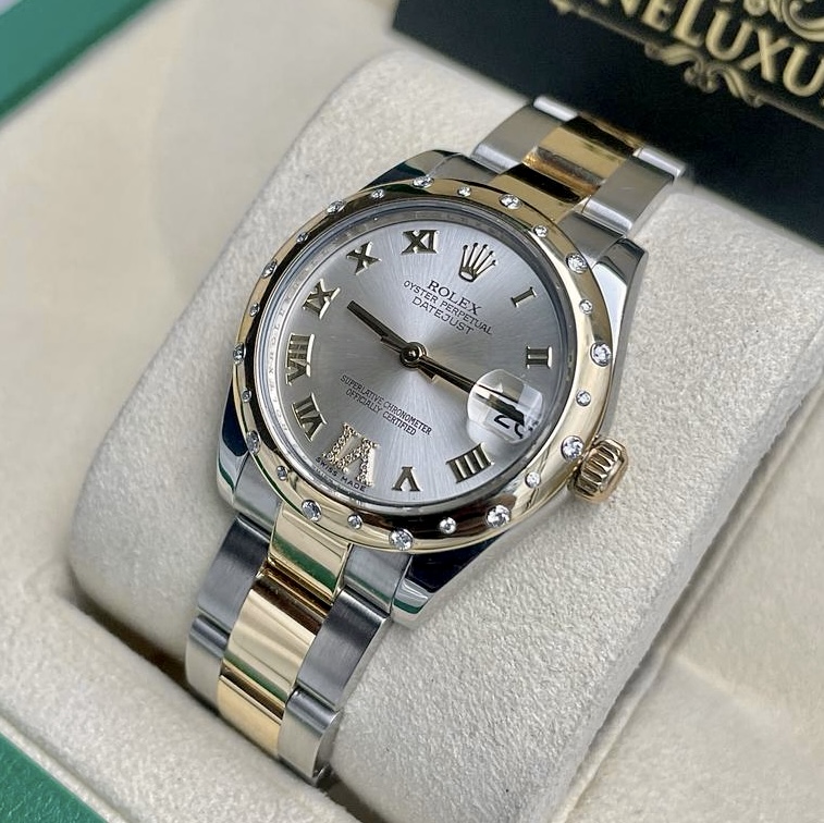 Rolex Datejus 31mm Silver Dial 24 Diamond Bezel Gold & Steel Oyster Bracelet 178343