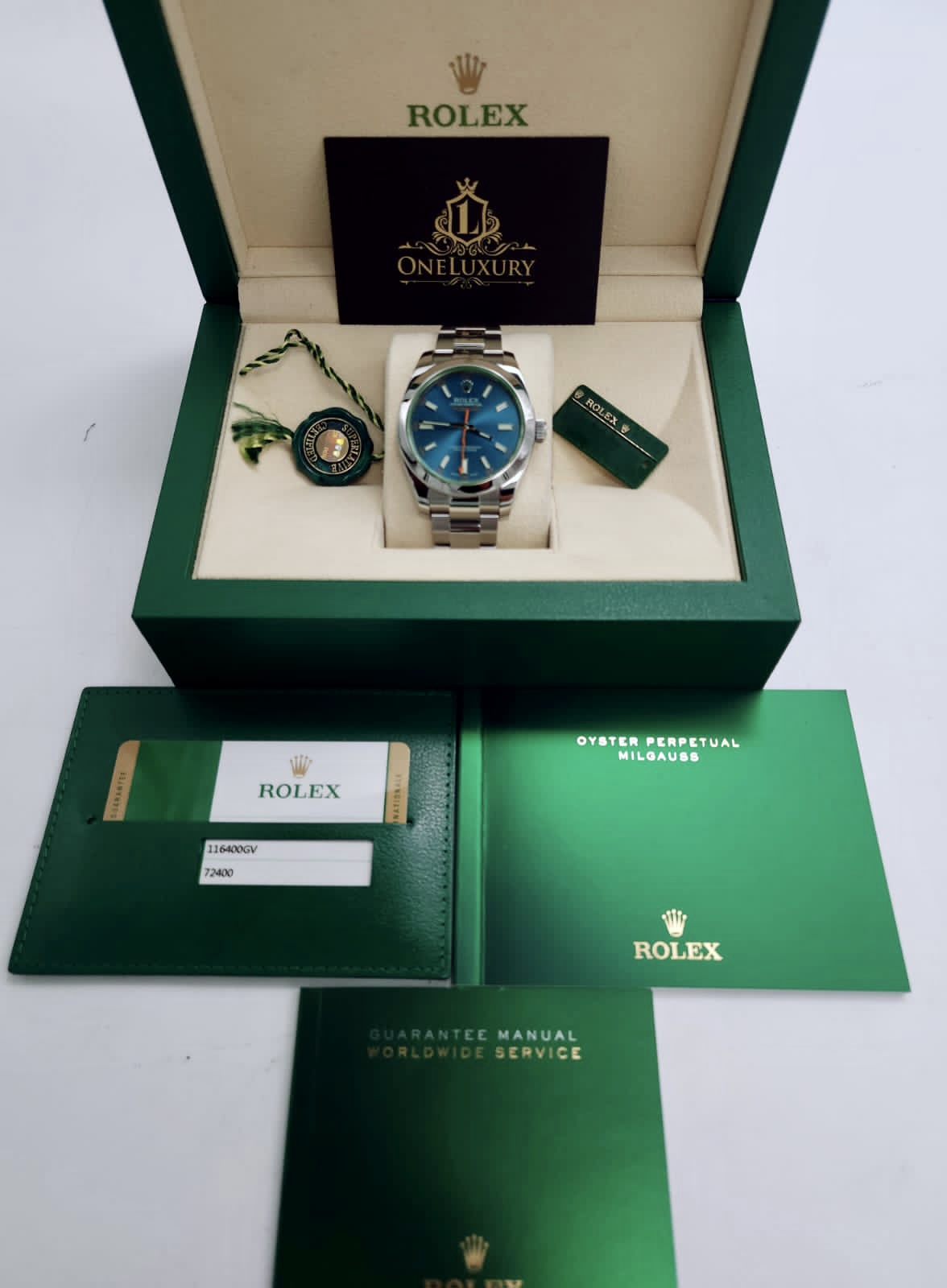 Rolex Milgauss Blue Dial ref. 116400GV Z-Blue - Complete Set