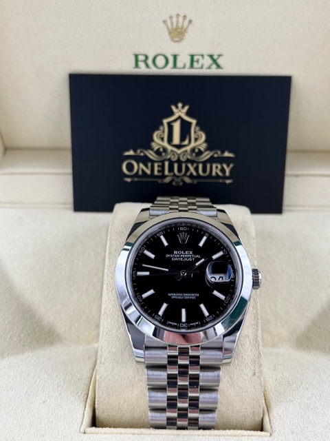Rolex Datejust 41mm Black dial ref. 126300 on Jubilee Bracelet.