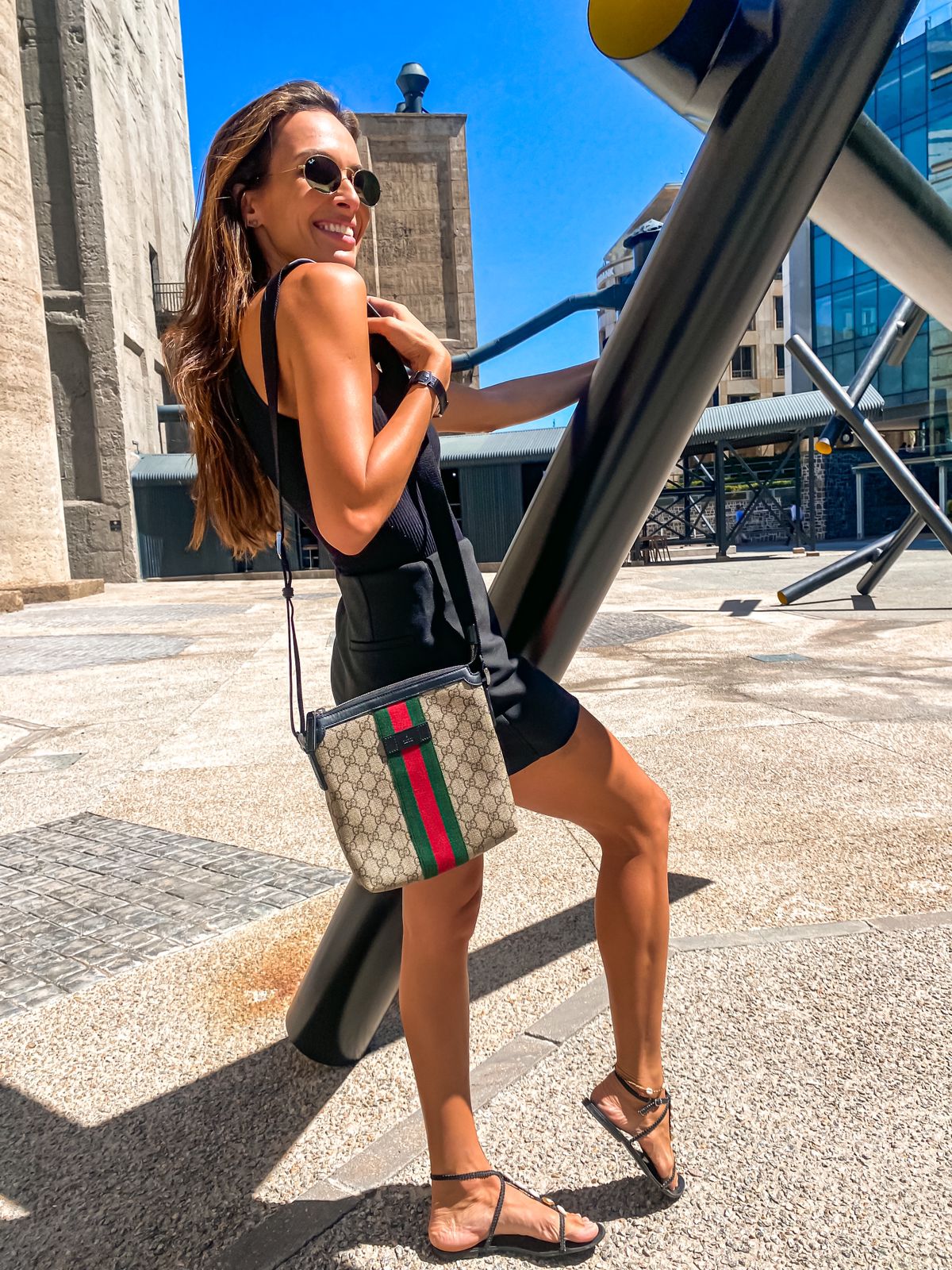 GUCCI Shoulder Bag PVC canvas leather GG Supreme