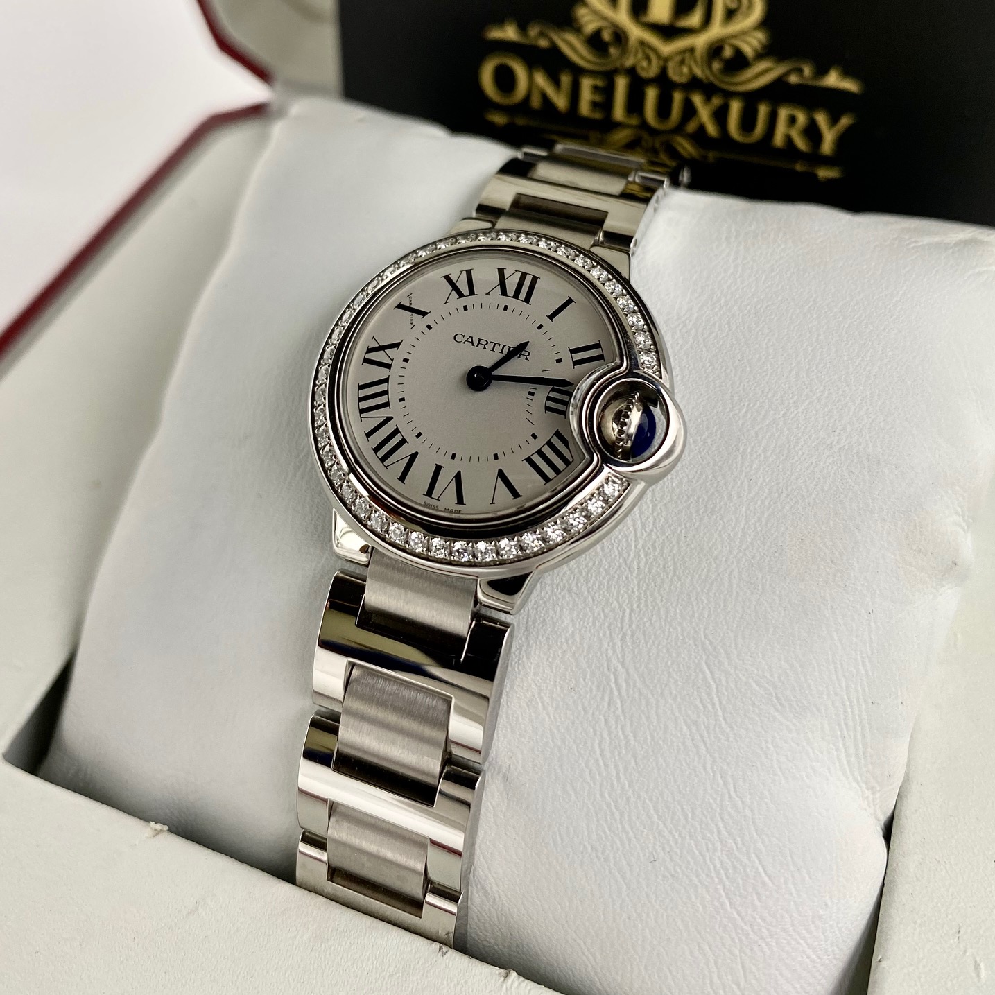 Cartier Ballon Bleu 28mm Diamond Steel Watch W4BB0015