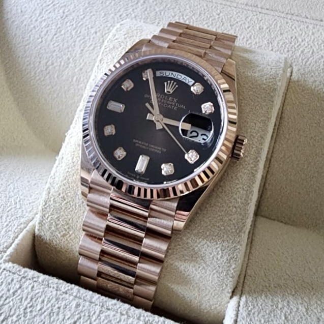 Rolex Day-Date 36mm Everose gold brown ombré diamond-set dial 128235