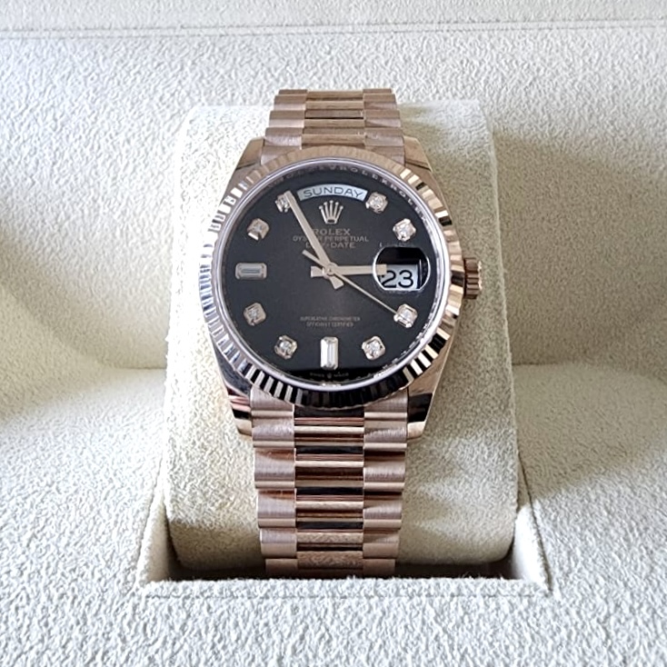 Rolex Day-Date 36mm Everose gold brown ombré diamond-set dial 128235