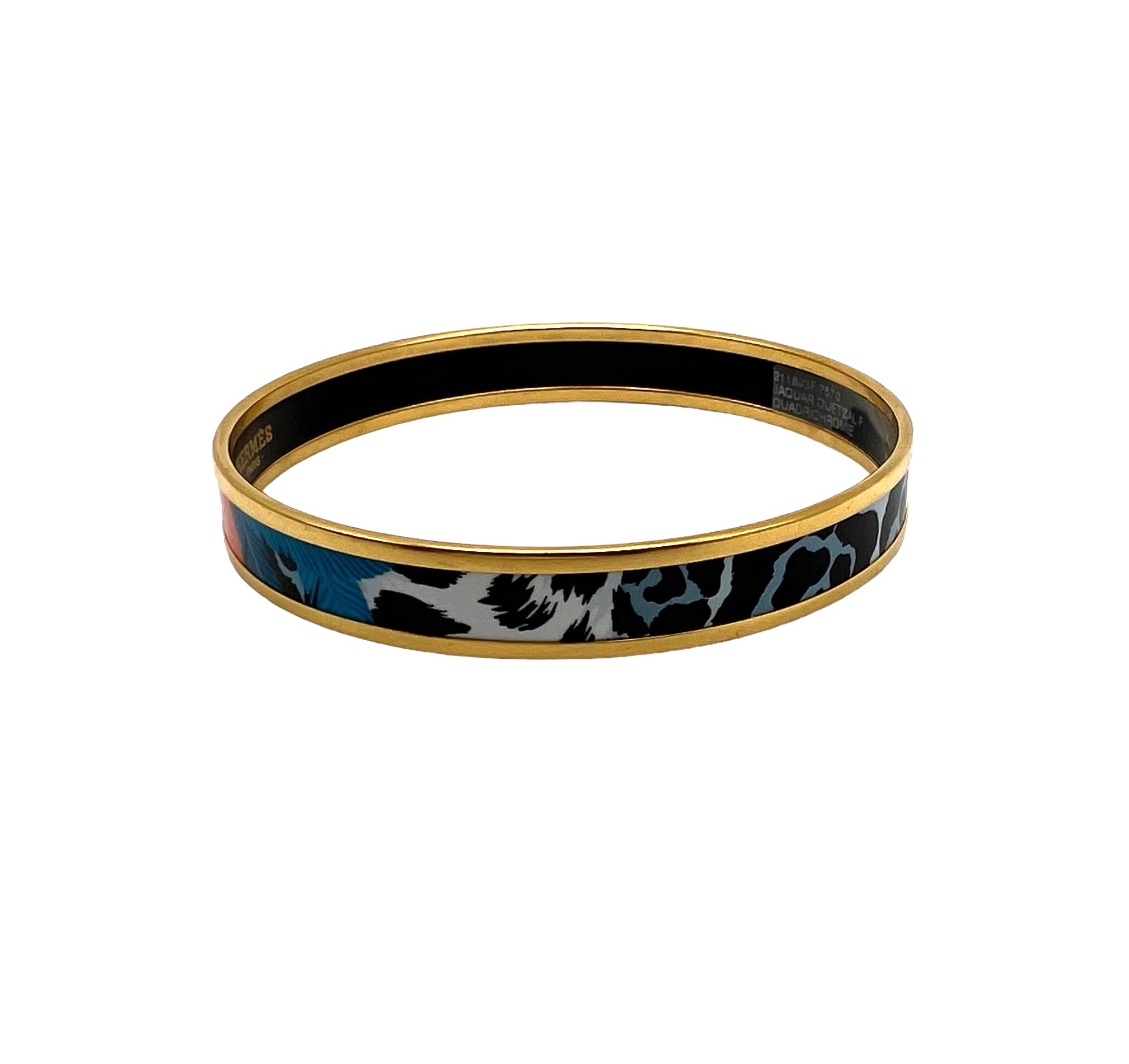 Hermes Blue / Multicolor Leaf Printed Enamel Bangle