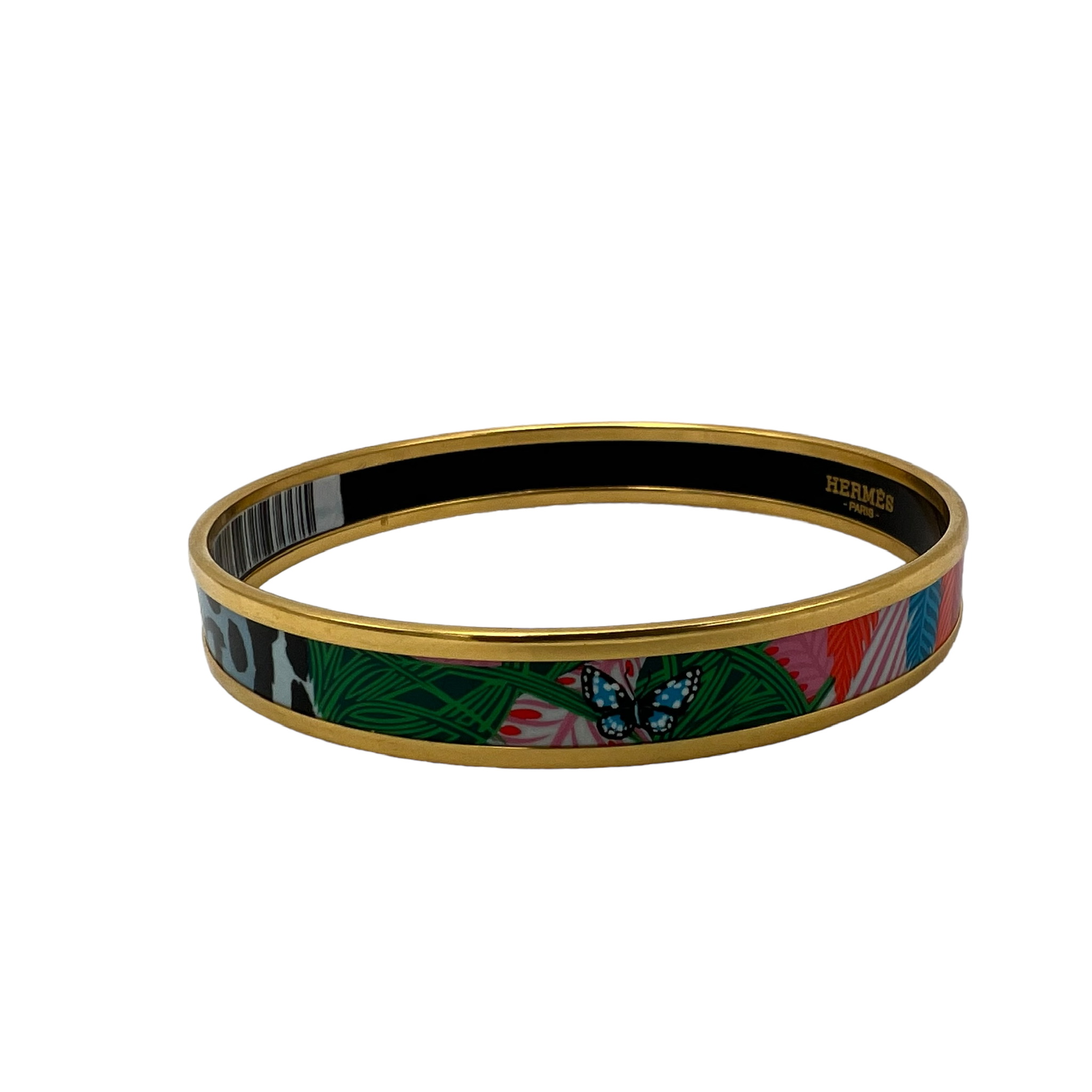 Hermes Blue / Multicolor Leaf Printed Enamel Bangle