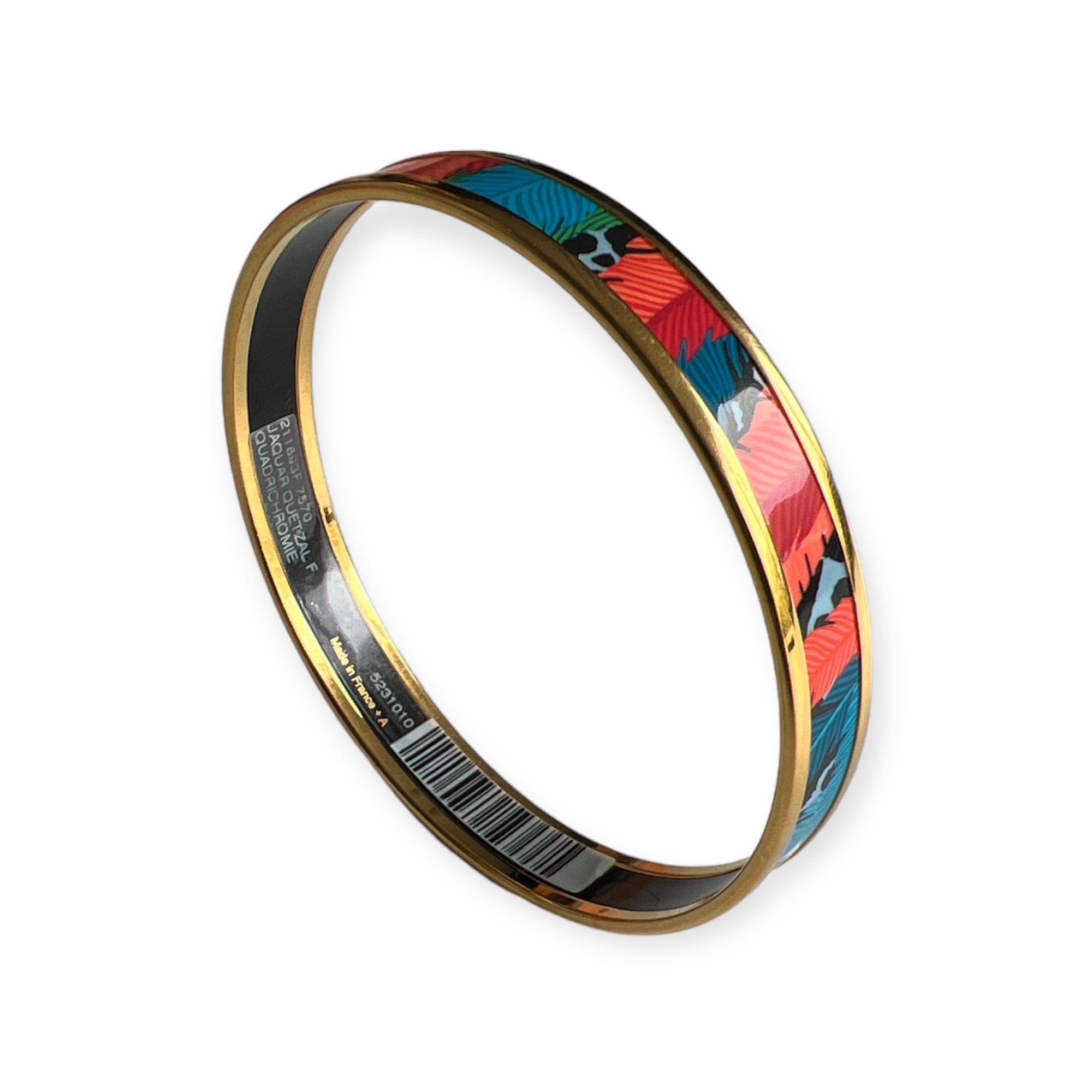 Hermes Blue / Multicolor Leaf Printed Enamel Bangle