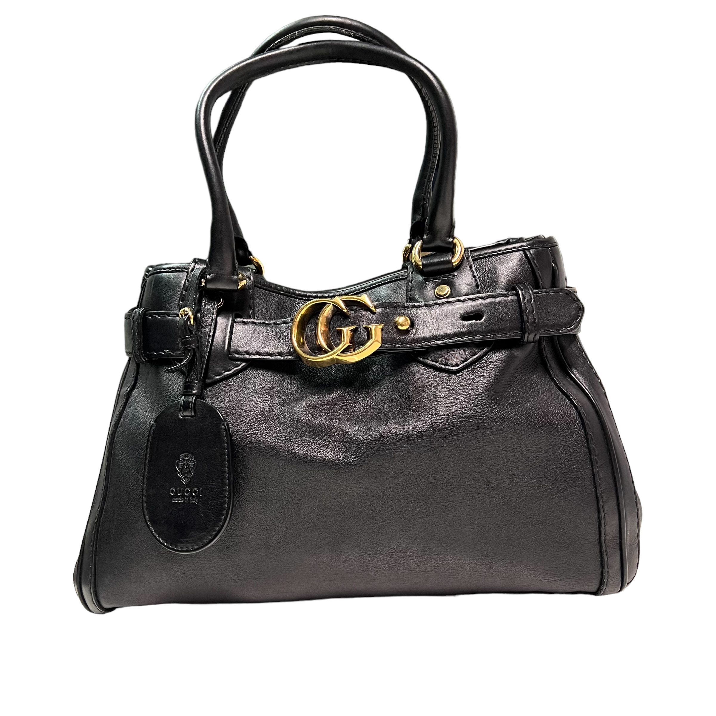 GUCCI Calfskin Medium GG Running Tote Bag Black 247183
