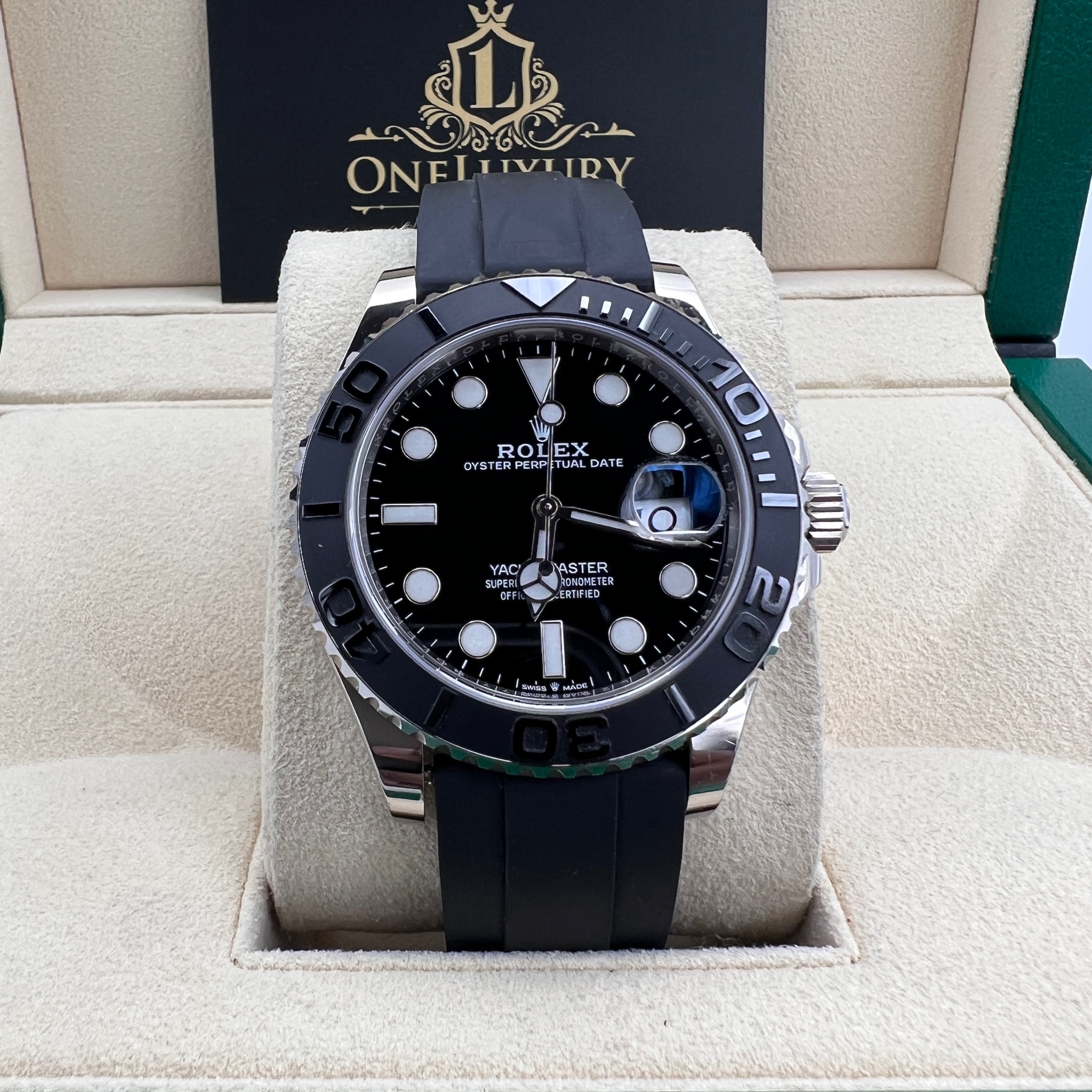 Rolex Yacht-Master White Gold 42mm Black Bezel & OysterFlex Rubber Strap