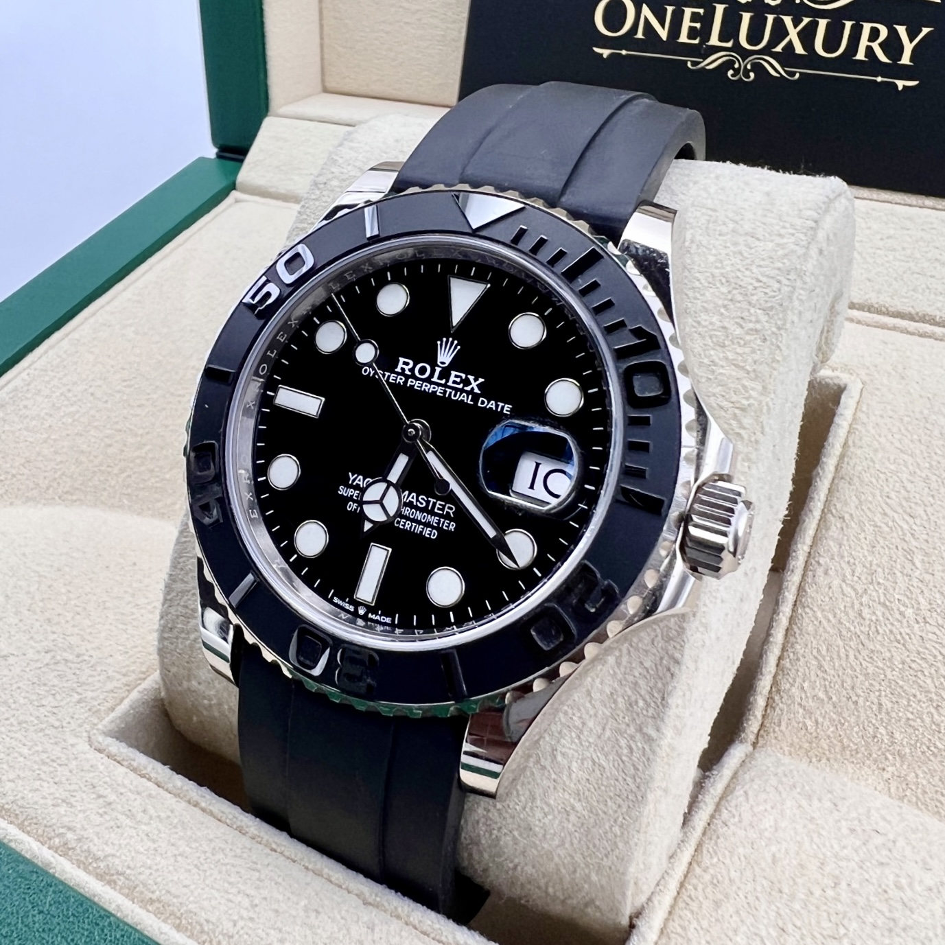 Rolex Yacht-Master White Gold 42mm Black Bezel & OysterFlex Rubber Strap