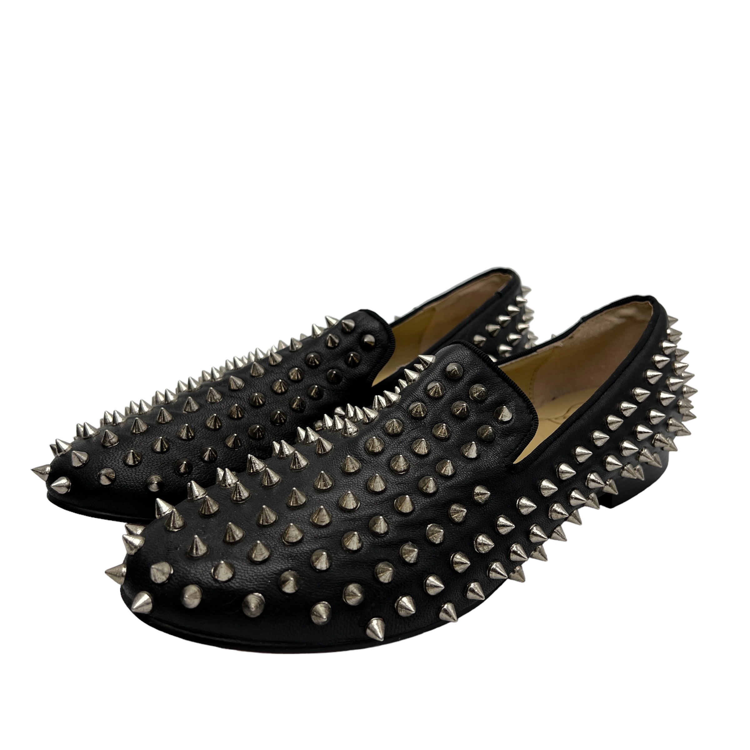 Auth CHRISTIAN LOUBOUTIN Dandelion Spikes Black Leather Mens Shoes Size 7