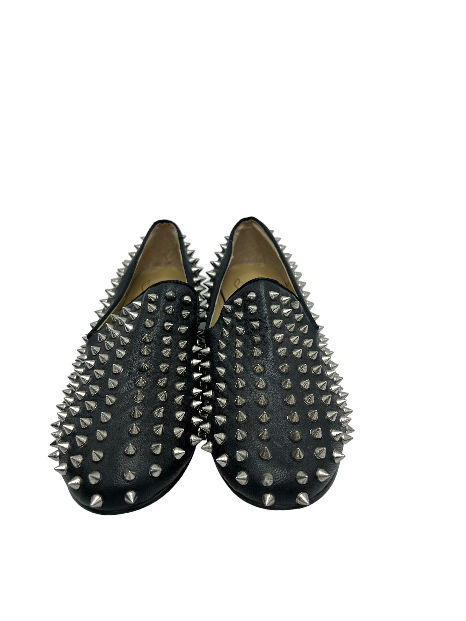 Auth CHRISTIAN LOUBOUTIN Dandelion Spikes Black Leather Mens Shoes Size 7