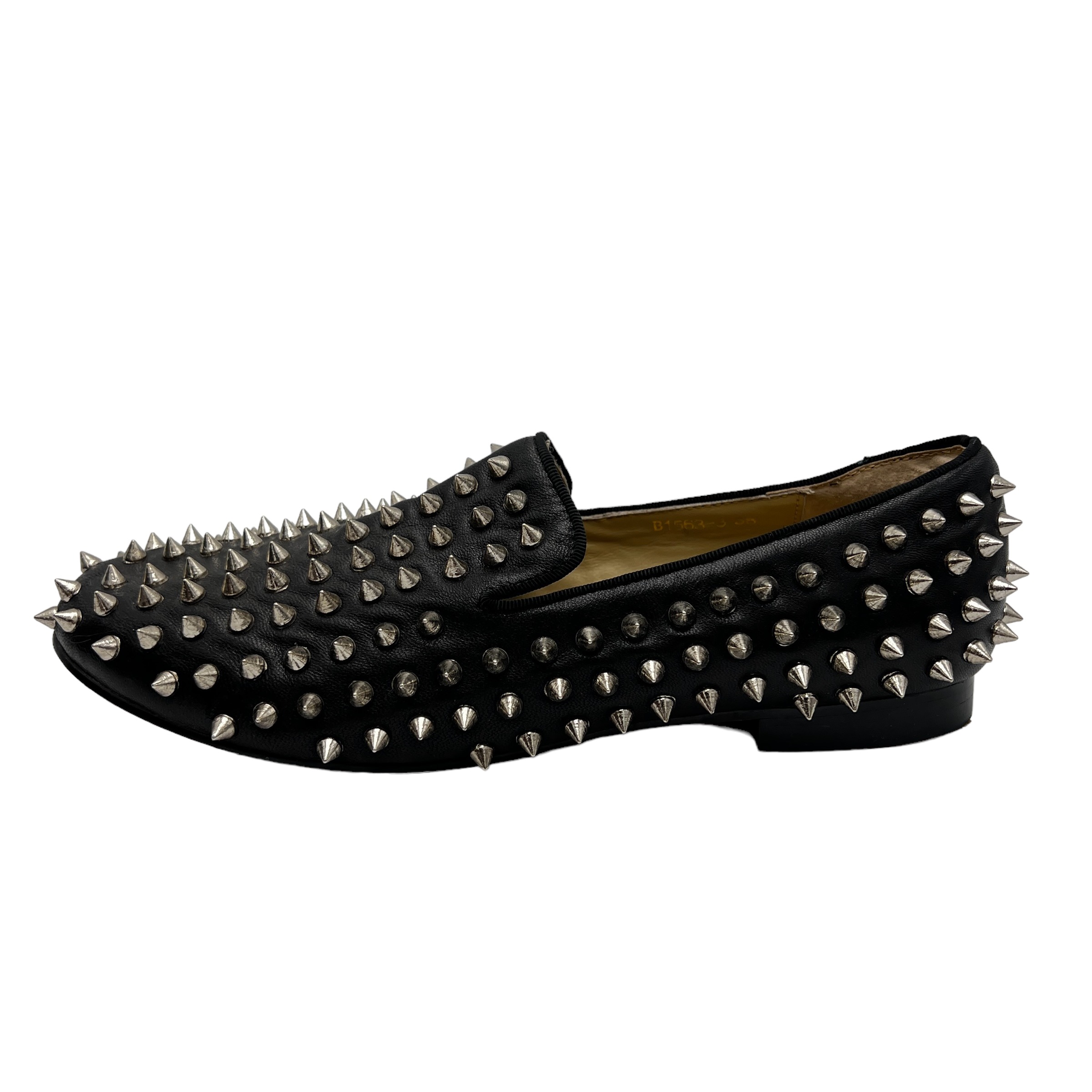 Auth CHRISTIAN LOUBOUTIN Dandelion Spikes Black Leather Mens Shoes Size 7
