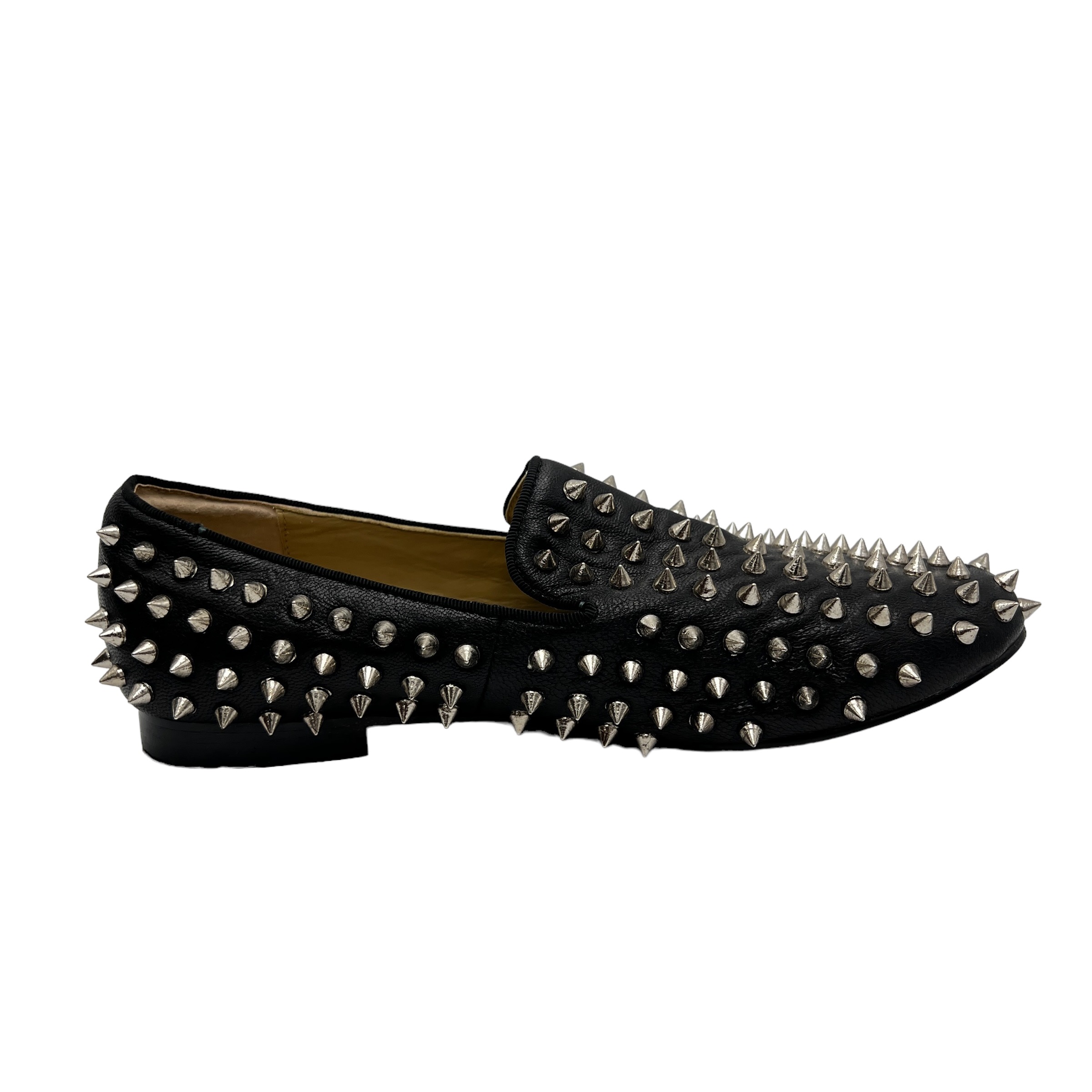 Auth CHRISTIAN LOUBOUTIN Dandelion Spikes Black Leather Mens Shoes Size 7