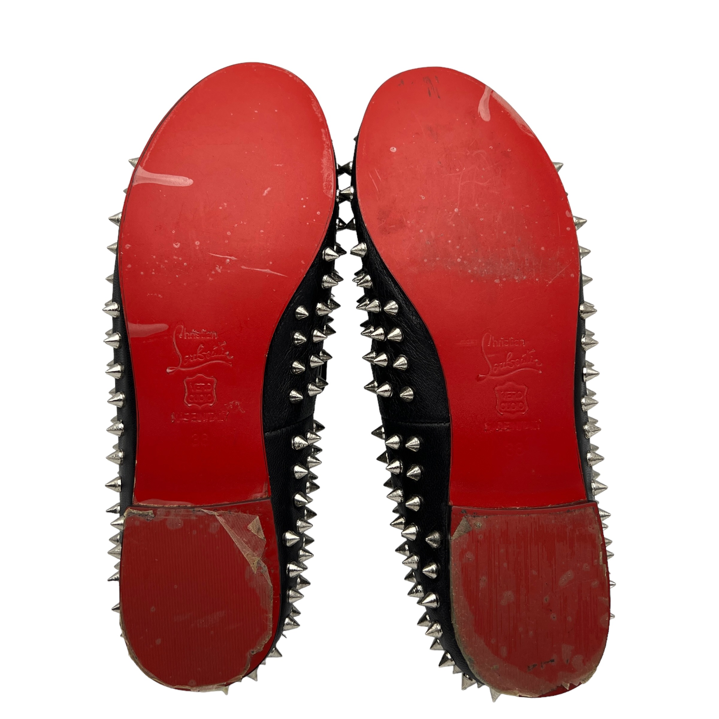 Auth CHRISTIAN LOUBOUTIN Dandelion Spikes Black Leather Mens Shoes Size 7