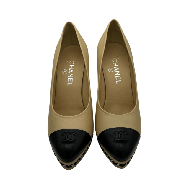 Chanel Nude & black leather heel size 39