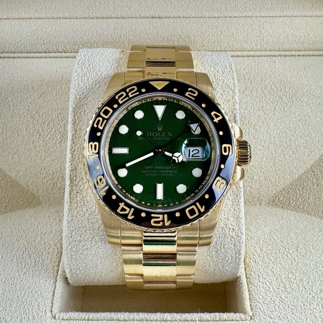 Rolex GMT-Master II Yellow Gold Green Dial 50th Anniversary Ref: 116718LN