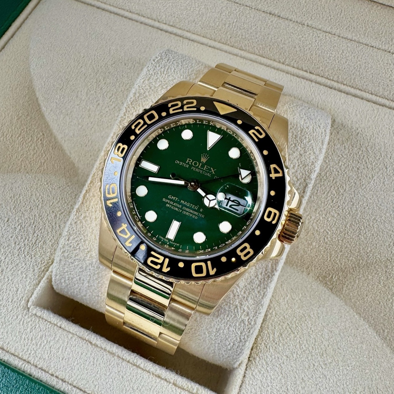 Rolex GMT-Master II Yellow Gold Green Dial 50th Anniversary Ref: 116718LN