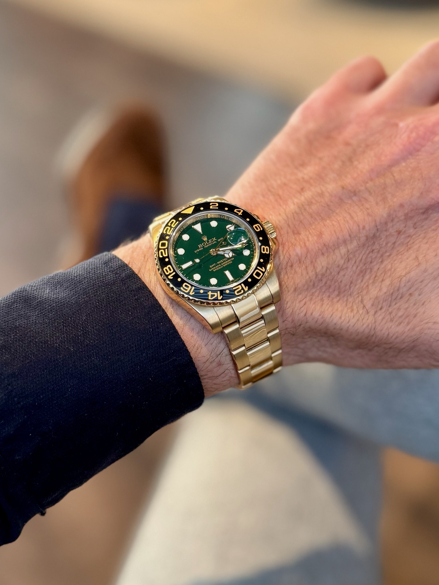 Rolex GMT-Master II Yellow Gold Green Dial 50th Anniversary Ref: 116718LN