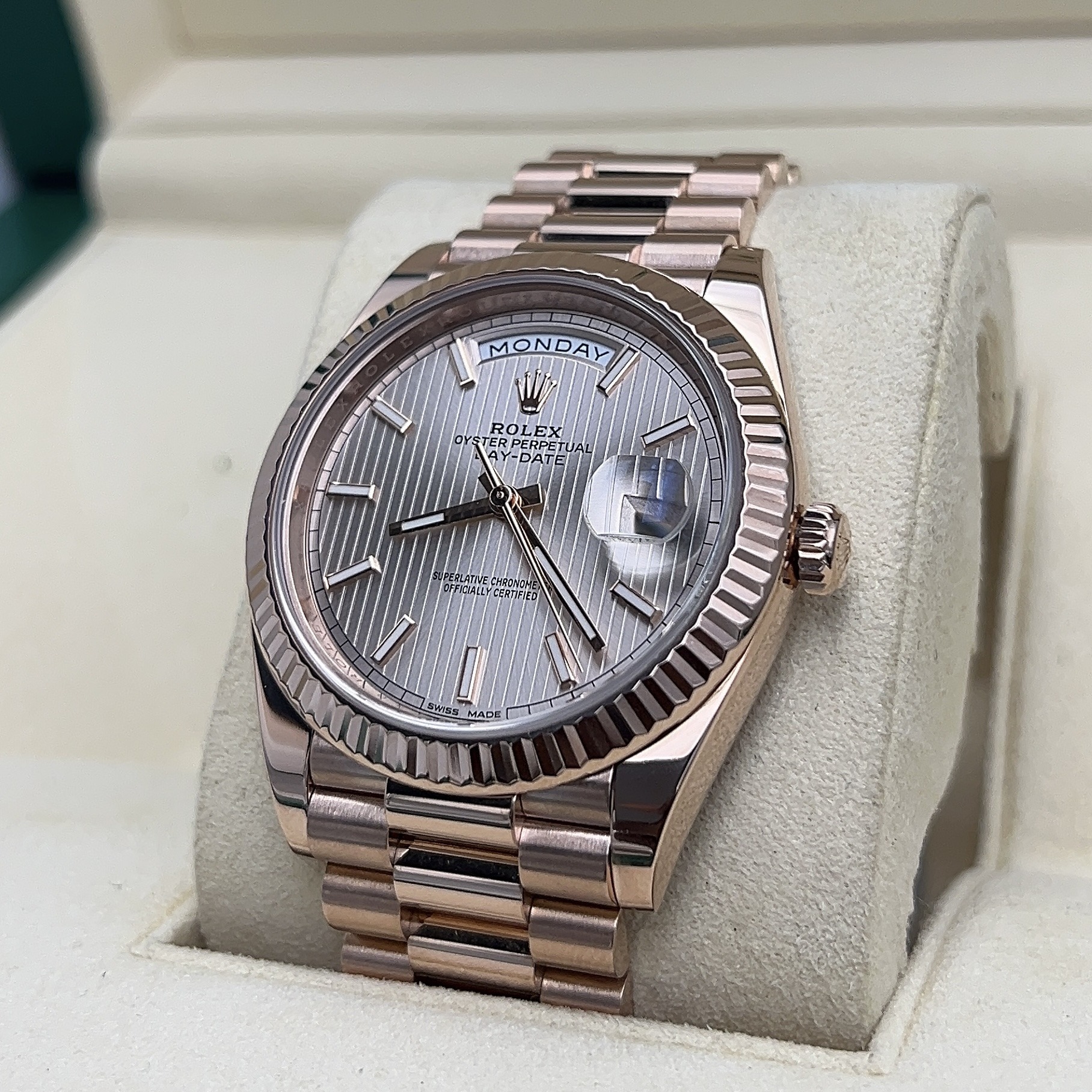 Rolex Day-Date 40mm Sundust Tapestry Index Dial 18k Rose Gold Ref: 228235