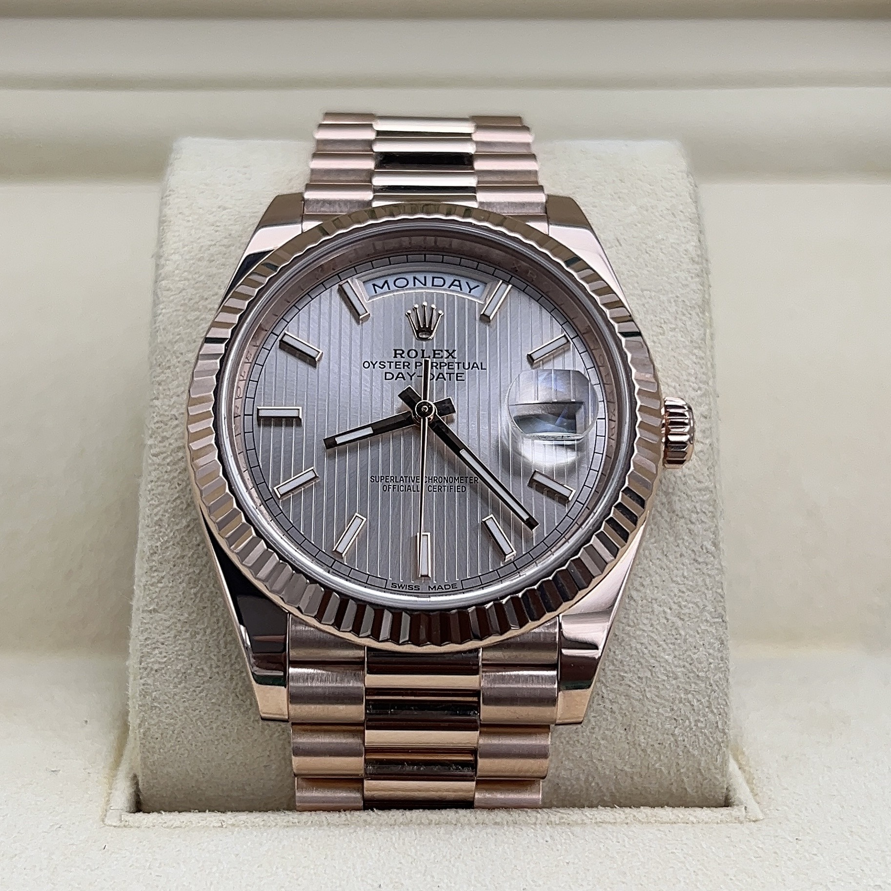 Rolex Day-Date 40mm Sundust Tapestry Index Dial 18k Rose Gold Ref: 228235