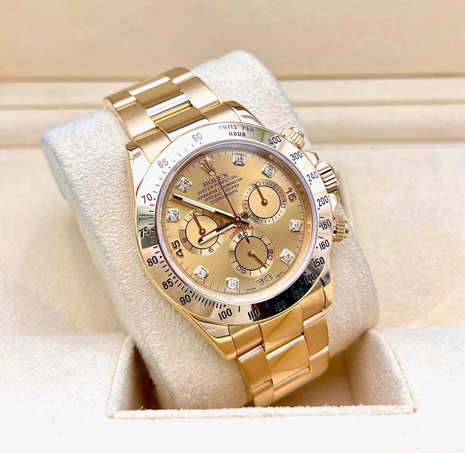 Rolex Daytona 40mm Yellow Gold Champagne Diamond Dial Ref: 116528 (Year 2009)